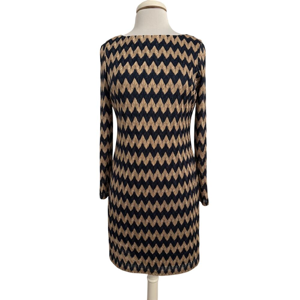 Jessica Howard Women's 10P Y2K Gold Navy Chevron Lace Lined‎ Dress Party Boho